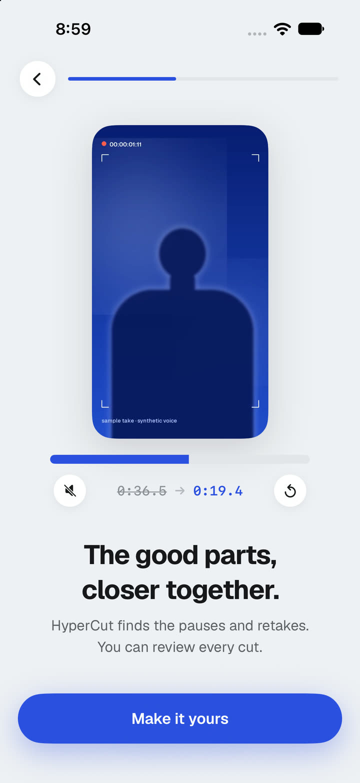 The same take after the cut: 36.5 seconds down to 19.4